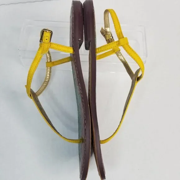 Sam Edelman Tropical Gigi T -Strap Yellow Thong Sandals Boho Resort Summer 7.5W - Picture 8 of 13